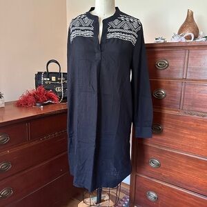 Style & Co. Black Long Sleeve Dress with White Embroidery